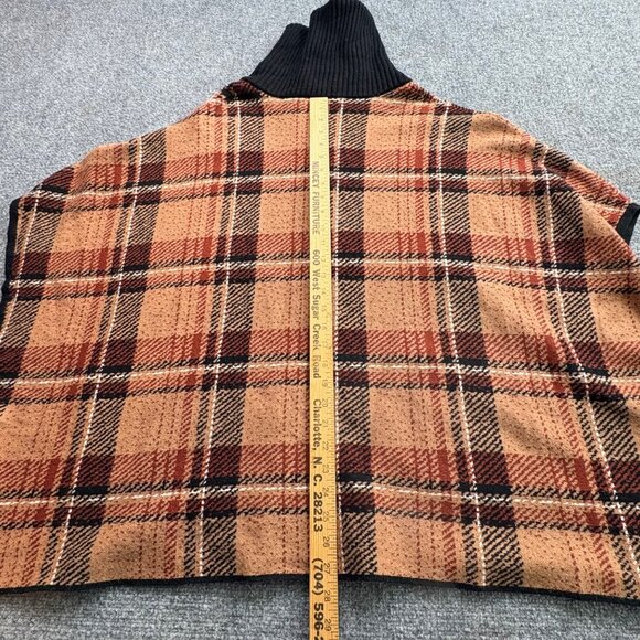 Tahari Sweater Cape Womens L XL Brown Plaid Dolman Sleeve Blanket Poncho Zip‎ Up - Picture 5 of 12